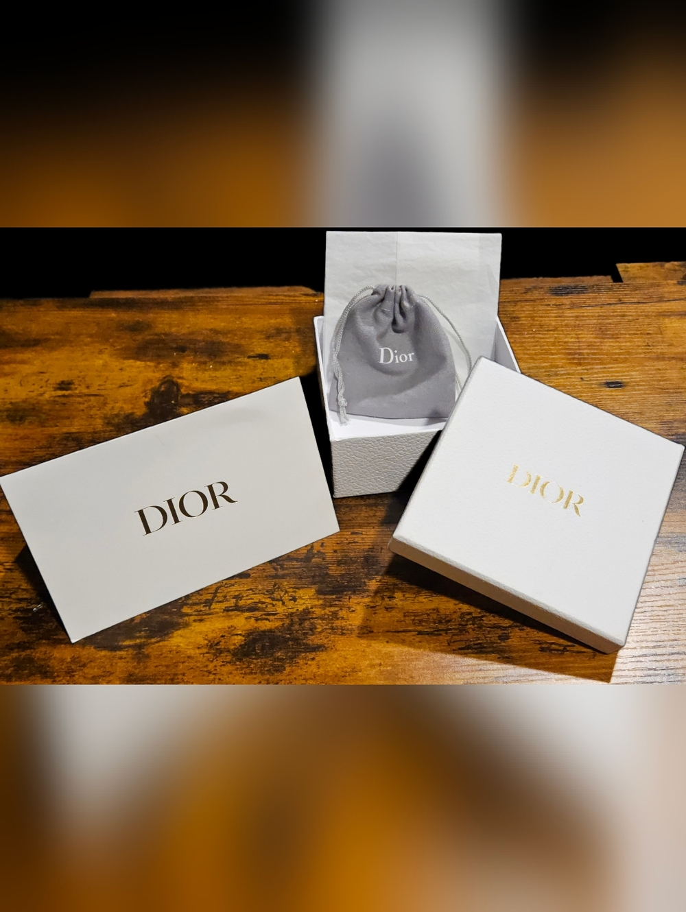 NEW Dior White Gold Gift Box Set Dust Bag Blank Card Tissue Paper Wallet Jewelry - Picture 2 of 15